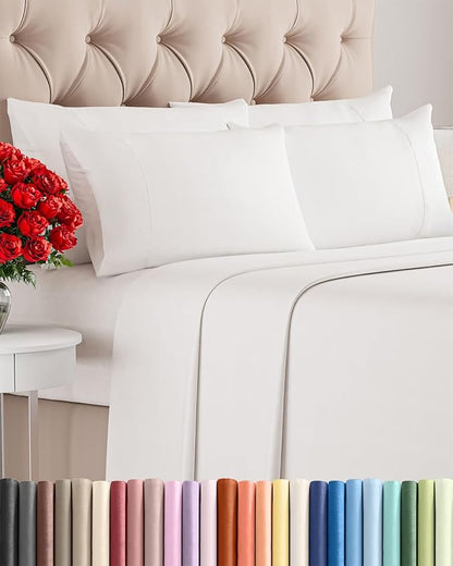 Full 6 Piece Sheet Set - Comfy Breathable & Cooling - Ultra Soft Hotel Luxury Bedding Set w/ 8-16 Inch Deep Pockets - 1 Flat & 1 Fitted Sheet & 4 Pillowcases - Wrinkle Free & Easy Care - Antique White