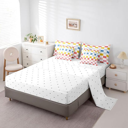 Feelyou Multicolored Checkered Retro Comforter Set with Sheets 7 Piece Full Size Geometric Cute Bed in a Bag Kids Boys Girls Colorful Bedding Set Modern Groovy Aesthetic Bedroom Decor Breathable Soft