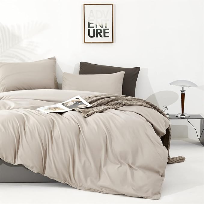 CLOTHKNOW Light Khaki Queen Comforter Set Oatmeal Bedding Comforter Sets Soft Coffee Cream Comforter Beige Taupe Queen Size Comforter Sets with 2 x Pillow Cases