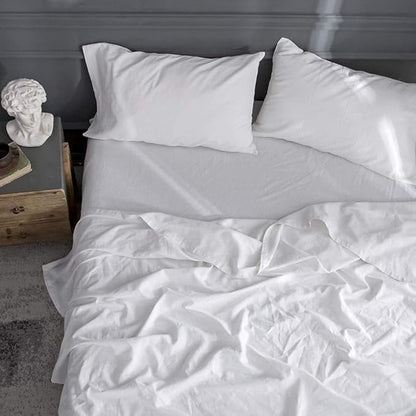 Simple&Opulence Belgian Linen Sheet Set Solid Color - Sheet Set 4PC - Cal King Natural Flax Cotton Blend Soft Bedding Breathable Farmhouse - White, California King