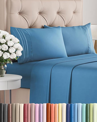 King Size 4 Piece Sheet Set - Comfy Breathable & Cooling Bed Sheets Set - Hotel Luxury Bedding for Women, Men, Kids, Teens, Boys & Girls - Deep Pockets, Soft and Wrinkle Free - Oeko-Tex - Denim Blue