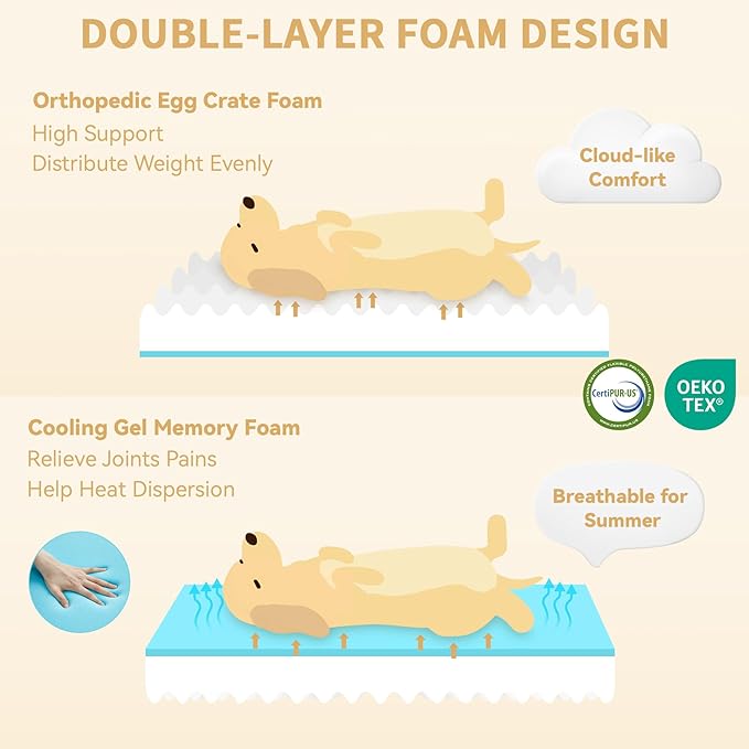 Orthopedic XXL Dog Beds, Waterproof Memory Foam Big Pet Bed for Extra Large Sized Dogs 53x42Inch, Non-Slip Bottom and Egg-Crate Foam Dog Couch Bed with Washable Removable Cover, Brown