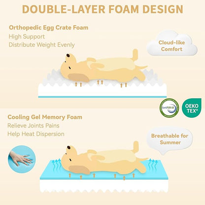 Orthopedic Dog Beds for Large Sized Dogs, Waterproof Memory Foam Large Pet Bed with Sides 36x27Inch, Non-Slip and Egg-Crate Foam Big Dog Couch Bed with Removable Washable Cover, Pink