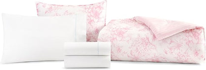 Laura Ashley - Twin/Twin XL Bedding Bundle, Reversible Comforter with Matching Pillowcases & Cotton Percale Sheet Set, Floral Bedding with a Crisp & Cool Feel (Pink)