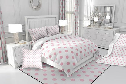 Manfei Pink Polka Dots Comforter Set Full Size,French Style Dots Cartoon Cute Girly Bedding Set for Child Young,Geometric Circles Pink White Simple Art Comforter,3 Pcs 2 Pillowcases