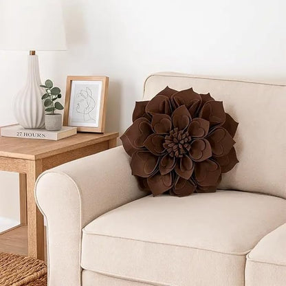 Fennco Styles Handmade 3D Heart-Shaped Petals Flower Decorative Filled Throw Pillow 13" Round - Chocolate Floral Pillow for Couch, Home Décor and Holiday, Housewarming Gift
