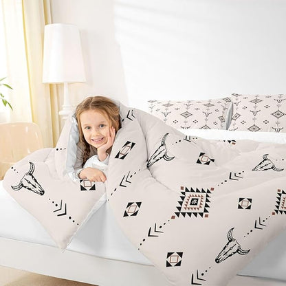 Erosebridal Western Aztec Comforter Set Toddler Size American Native Bedding Set Boho Southwestern Quilt for Kids Boys Teens Adult Bedroom Tribal Bull Skull Farmhouse Duvet Insert