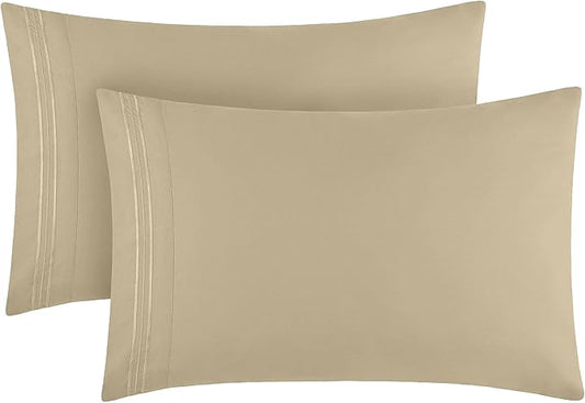 Mellanni Pillow Cases - Luxury, Extra Soft, Cooling Pillow Covers - 2 PC Iconic Collection Pillowcases - Envelope Closure (King 20" x 40", New Beige)