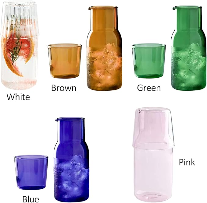 Bedside Carafe and Glass Cup, Bedside Water Carafe with Tumbler, 20oz Bedside Carafe with Cup for Guest Room Bathroom Living Room (B)