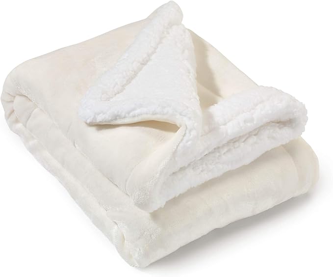Genteele Sherpa Throw Blanket Super Soft Reversible Ultra Luxurious Plush Blanket, 40 x 50 inches, Ivory/White