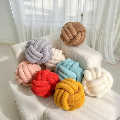 Decorative Throw Knot Pillow Ball for Home Chair Sofa Couch Bed Aesthetic Round Decor Pillows Lambswool Knotted Pillow Cushion (Khaki, 11 inches)