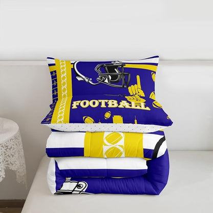 Feelyou Football Bedding Set Boys Girls Comforter Set Full Size Sports Themed Women Men Rugby Sport Duvet Quilt Football City Yellow Purple Room Decor