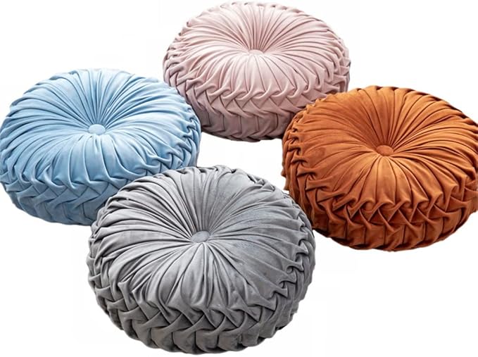 S_SSOY Round Throw Pillow for Couch Decorative 13"X13" Pumpkin Round Velvet Cushion for Sofa Bed Chair Floor Car Decorative (Orange)