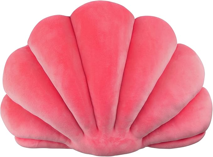 Yi-gog Seashell Pillow Sea Shaped Decorative Princess Throw Pillow 3D Velvet Soft Ocean Cute Throw Pillows for Bed Couch Chair Sofa Room 13.4 X 9.8 inch