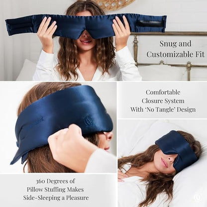 Padded Silk Sleep Mask, Total Blackout Liner Blocks Light, Lightweight, 100% Silk 22 Momme, Soft Lightweight Stuffing Feels Like a Cloud on Your Eyelids (Noble Blue)