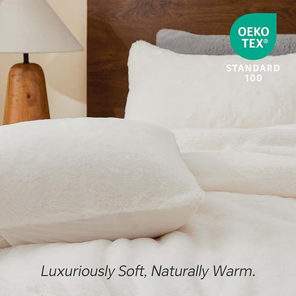 BEDELITE Faux Fur Fleece Queen Comforter Set - Fluffy & Warm Cream White Comforter Queen Size，Ultra Soft and Cozy Winter Bedding Set,Fuzzy Thick Bed Set,1 Comforter and 2 Pillowcases