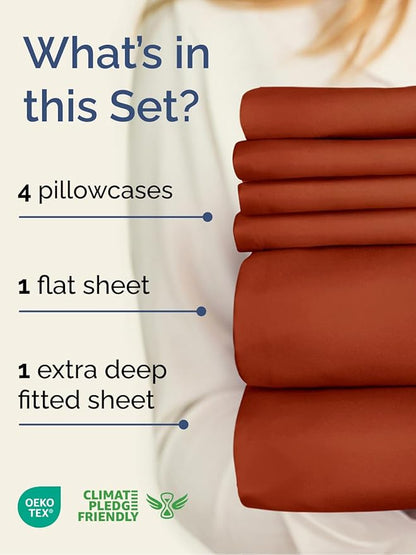 Extra Deep Full Sheet Set - 6 Piece Breathable and Cooling Sheets - Hotel Luxury Bedding for Women, Men, Kids & Teens - Easy & Secure Fit - Soft, Wrinkle Free & Comfy - Extra Deep Pockets - Terracotta