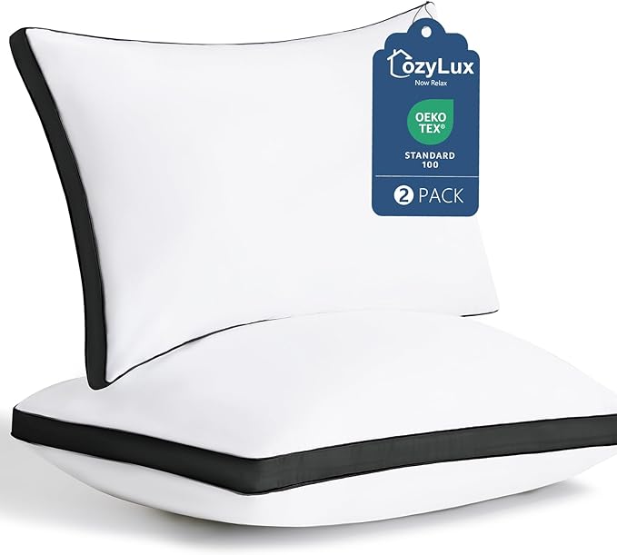 CozyLux Pillows Queen Size Set of 2, Soft and Supportive 3D Down Alternative Bed Pillow for Sleeping 2 Pack Black, Luxury Hotel Quality Gusseted Bedding Pillow for Back, Stomach or Side Sleepers 18x28
