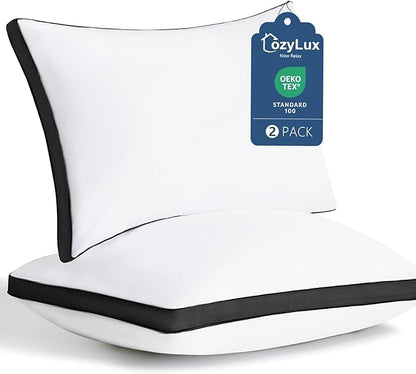CozyLux Pillows Queen Size Set of 2, Soft and Supportive 3D Down Alternative Bed Pillow for Sleeping 2 Pack Black, Luxury Hotel Quality Gusseted Bedding Pillow for Back, Stomach or Side Sleepers 18x28
