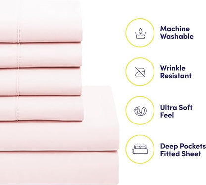 Sweet Home Collection 5 Piece Comforter Set Bag Solid Color All Season Soft Down Alternative Blanket & Luxurious Microfiber Bed Sheets,Pale Pink,Twin,(Pack of 4)
