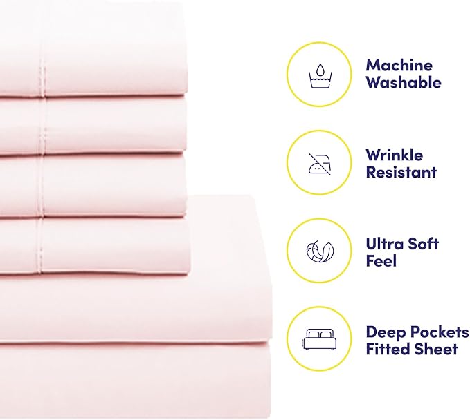 Sweet Home Collection 7 Piece Comforter Set Bag Solid Color All Season Soft Down Alternative Blanket & Luxurious Microfiber Bed Sheets, Pale Pink, Queen