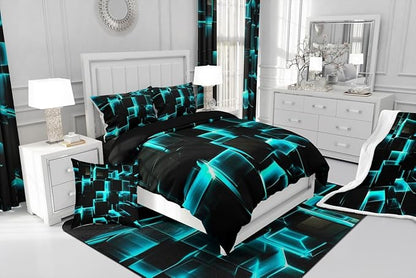 Erosebridal Modern Kids Comforter Set, 3D Plaid Square Print Twin Size Bed Set for Teen Boys, Black and Teal Soft Microfiber Bedding Sets for All Seasons, 2 Piece