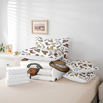 Erosebridal Cowboy Boots for Men Bed in a Bag King Size Comforter Set 7 Pieces,U-Shaped Horse Bedding Sets Western Sheet Set with Comforter
