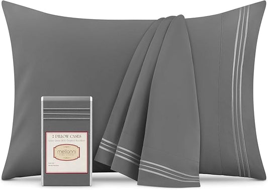 Mellanni Pillow Cases - Luxury, Extra Soft, Cooling Pillow Covers - 2 PC Iconic Collection Pillowcases - Envelope Closure (King 20" x 40", Gray)