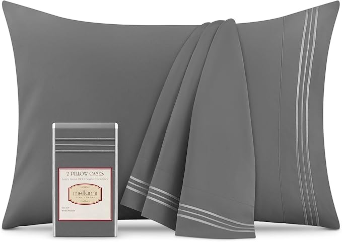 Mellanni Pillow Cases - Luxury, Extra Soft, Cooling Pillow Covers - 2 PC Iconic Collection Pillowcases - Envelope Closure (Standard/Queen 20" x 30", Gray)