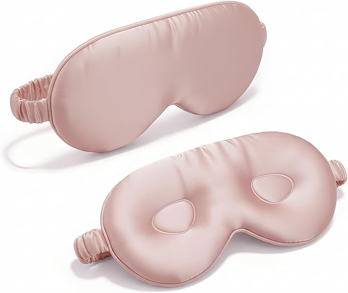 Silk Eye Mask for Sleeping 100% Mulberry Silk Women Men Blindfold,3D Luxury Travel Smooth Elastic Strap Eye Masks Breathable Cooling Soft Night Sleep Work Eyeshade Cover,Pink