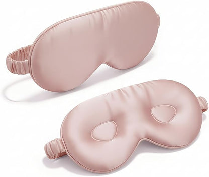 Silk Eye Mask for Sleeping 100% Mulberry Silk Women Men Blindfold,3D Luxury Travel Smooth Elastic Strap Eye Masks Breathable Cooling Soft Night Sleep Work Eyeshade Cover,Pink