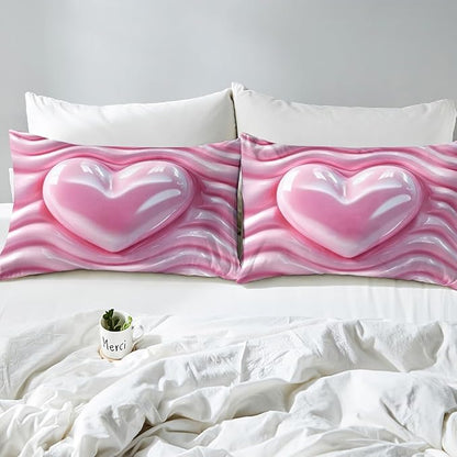 Erosebridal 3D Love Heart Bedding Set Toddler Size, Kawaii Decor Down Comforter for Kids Teens Girls Women Room, Pink Girly Comforter Set, Abstract Quilt, Soft Microfiber Decor