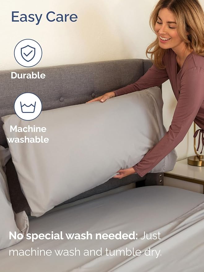 Extra Deep Split King Sheet Set - 7 Piece Breathable and Cooling Sheets - Hotel Luxury Bedding for Women, Men, Kids & Teens - Easy Secure Fit - Soft & Wrinkle Free - Extra Deep Pockets - Light Grey