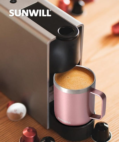 SUNWILL Travel Coffee Mug with Lid, Insulated Tumbler with Handle, 14 oz Stainless Steel Cup for Ice, Water, Tea, Rose Gold | with Lid, Insulated Tumbler, with Handle, Cup, for Ice, Water
