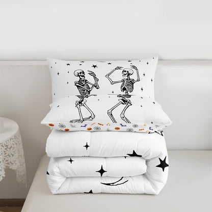 Erosebridal Halloween Skull Comforter Set Twin, Dancing Skull Bedding Set, Gothic Skeleton Comforter, Star Quilt with 1 Pillowcase for Kids Boys Teens Men Vintage Halloween Decor