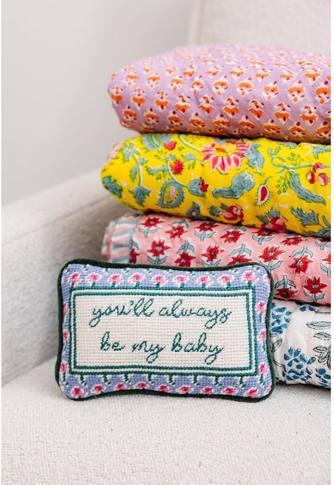 FURBISH Needlepoint Decorative Throw Pillow - Be My Baby - 5" x 8" - Mini Embroidered Accent Pillow for Bed, Chair, Couch, Sofa - Eclectic Home Decor