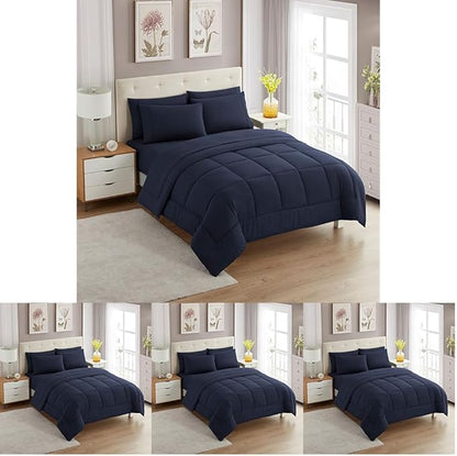 Sweet Home Collection 5 Piece Comforter Set Bag Solid Color All Season Soft Down Alternative Blanket & Luxurious Microfiber Bed Sheets, Navy, Twin (Pack of 4)