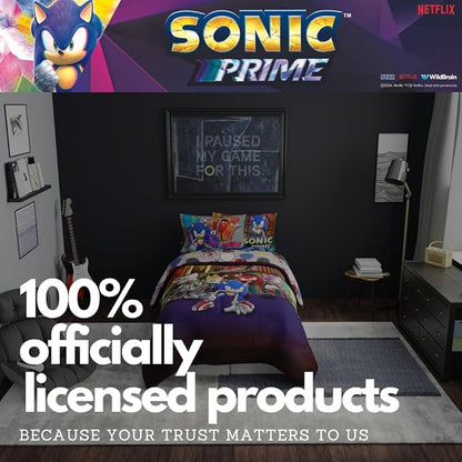Sonic The Hedgehog Prime Anime Kids Bedding Super Soft Comforter and Sheet Set, 4 Piece Twin Size, (Officially Licensed Product) by Franco