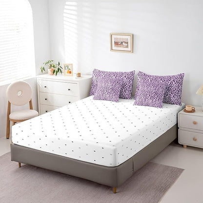 Feelyou Cute Leopard Bedding Set for All Season Cheetah 7 Pieces Comforter Sets Full Size Teens Room Decor Purple Animal Print Bed in a Bag with Comforter, Sheets, Pillowcases & Cushion Cover