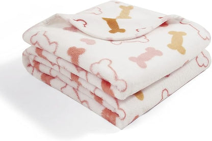 Allisandro Luxurious Dog Blanket, 350 GSM Super Fuzzy Microplush Fleece Pet Blankets for Small Medium Large Dogs and Cats, White Bone, 80 × 64 Inches