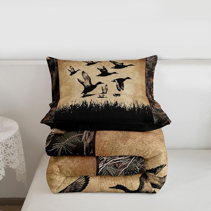 Erosebridal Duck Camo King Comforter Set Rustic Hunting Bedding Set Country Farmhouse Comforter for Kids Boys Teen Men,Camouflage Wild Animal Quilt Duvet