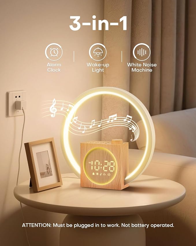 Sunrise Alarm Clock, White Noise Sound Machine for Bedrooms with 12 Color Ambient Nightlight, White Noise Machine with 30 Soothing Sounds, Gifts for Adults, Kids, Couples, Friends, Valentine