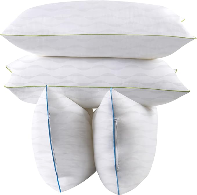 Bed Pillows Queen Size Set of 4,for Sleeping, Adjustable Queen Pillows 4 Pack with Zipper, Cooling Hotel Quality with Premium Soft Down Alternative Fill