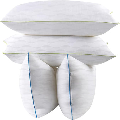 Bed Pillows Queen Size Set of 4,for Sleeping, Adjustable Queen Pillows 4 Pack with Zipper, Cooling Hotel Quality with Premium Soft Down Alternative Fill