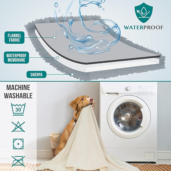 PetAmi Waterproof Dog & Cat Blanket for Medium to Large Pets, Pee Proof & Reversible, Soft Fleece, 40x60 Beige