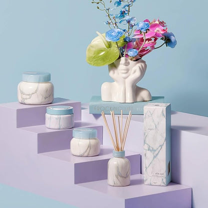 Capri Blue Reed Diffuser Set - Modern Marble Oil Diffuser, Sticks & Aroma Oil - Air Freshener for Home Decor - Blue Jean Scents (5.7 fl oz)