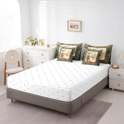 Elk Deer Bed in a Bag Queen Comforter Set 7 Piece,Woodland Animals Bedding Sets Camouflage Sheet Set with Comforter