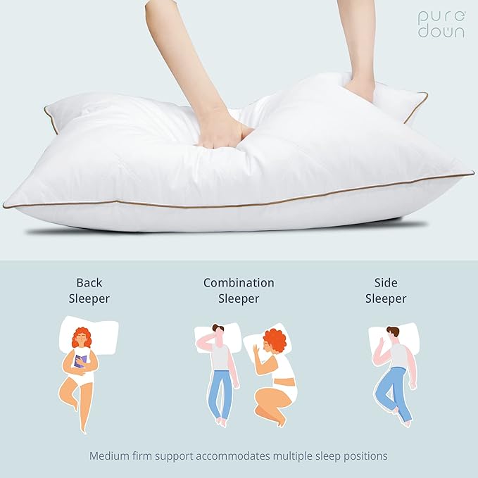 puredown® Goose Feathers and Down Pillow with Diamond Quilting with 100% Cotton Cover, Pack of 1, Standard Size
