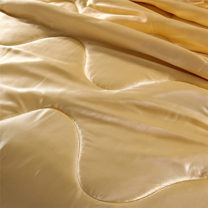 NTBED Sexy Silky Satin Comforter Sets Queen Golden Lightweight Soft Luxury Quilt 3-Pieces Microfiber Bedding Set Yellow (Gold, Queen)