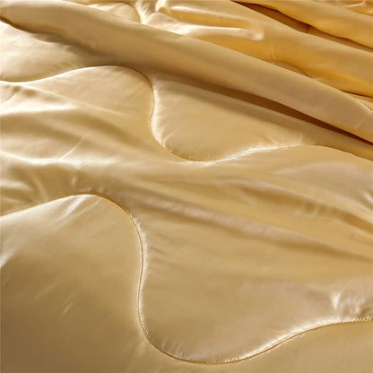 NTBED Sexy Silky Satin Comforter Sets Queen Golden Lightweight Soft Luxury Quilt 3-Pieces Microfiber Bedding Set Yellow (Gold, Queen)